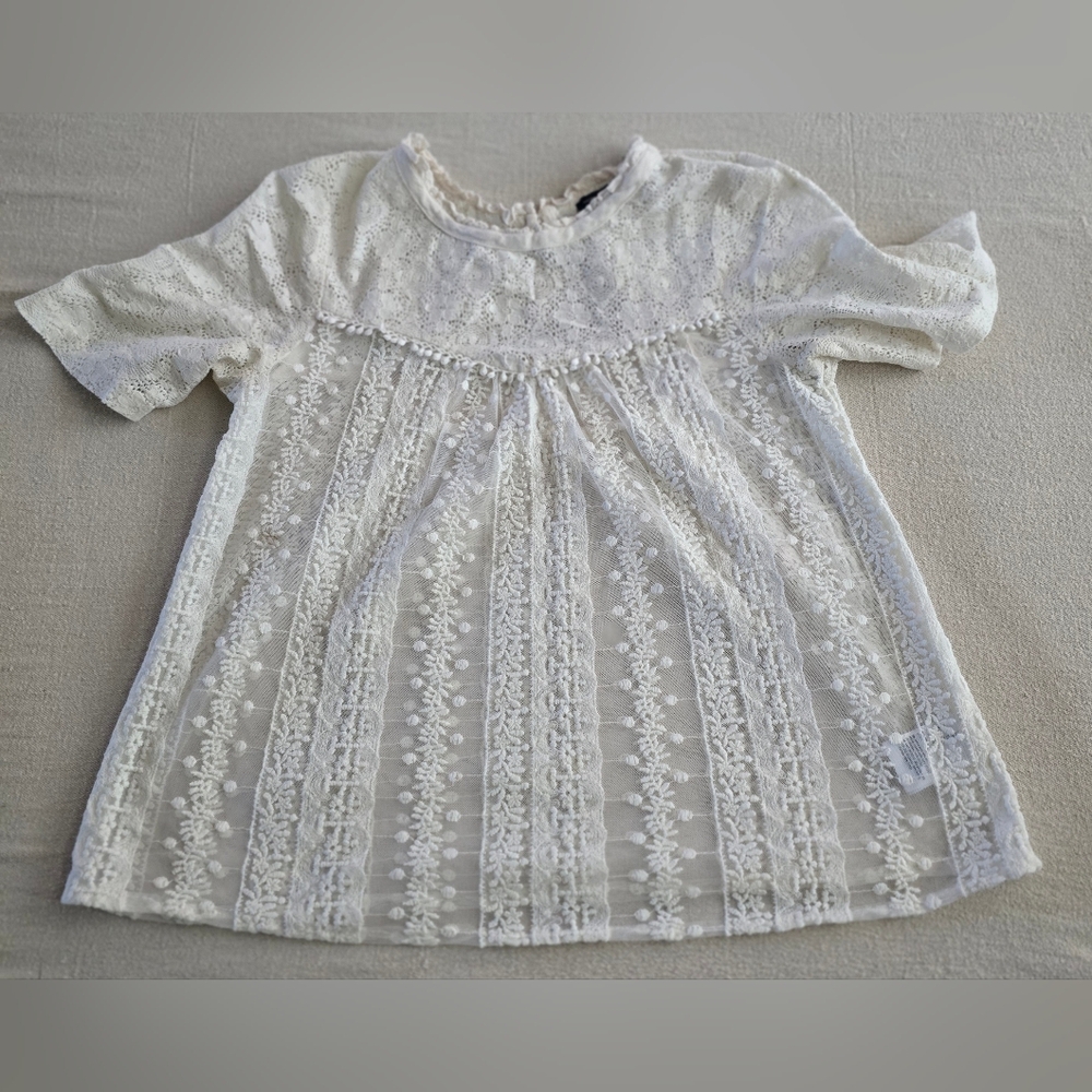 American Eagle Outfitters Lace Ruffle Sheer Top Beige SIZE EXTRA  SMALL